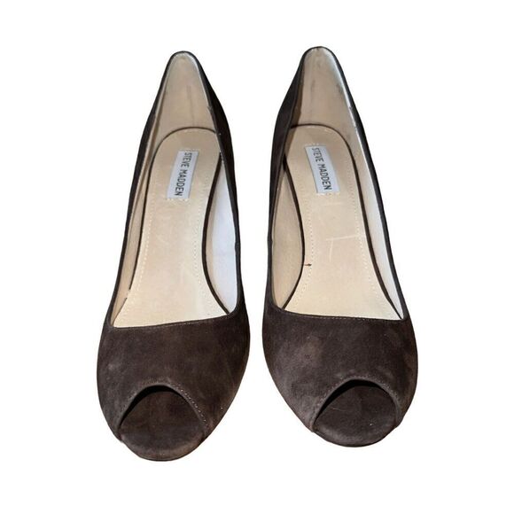 Steve Madden Brown Suede Peep Toe Pump GREAT CONDITION Womens Size 10 - Picture 3 of 9